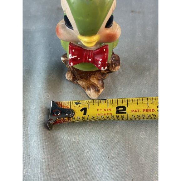 VTG Arnart Japan Budgie Bird Shaker Figurine Green w Red Bow Porcelain Collector - Picture 4 of 8
